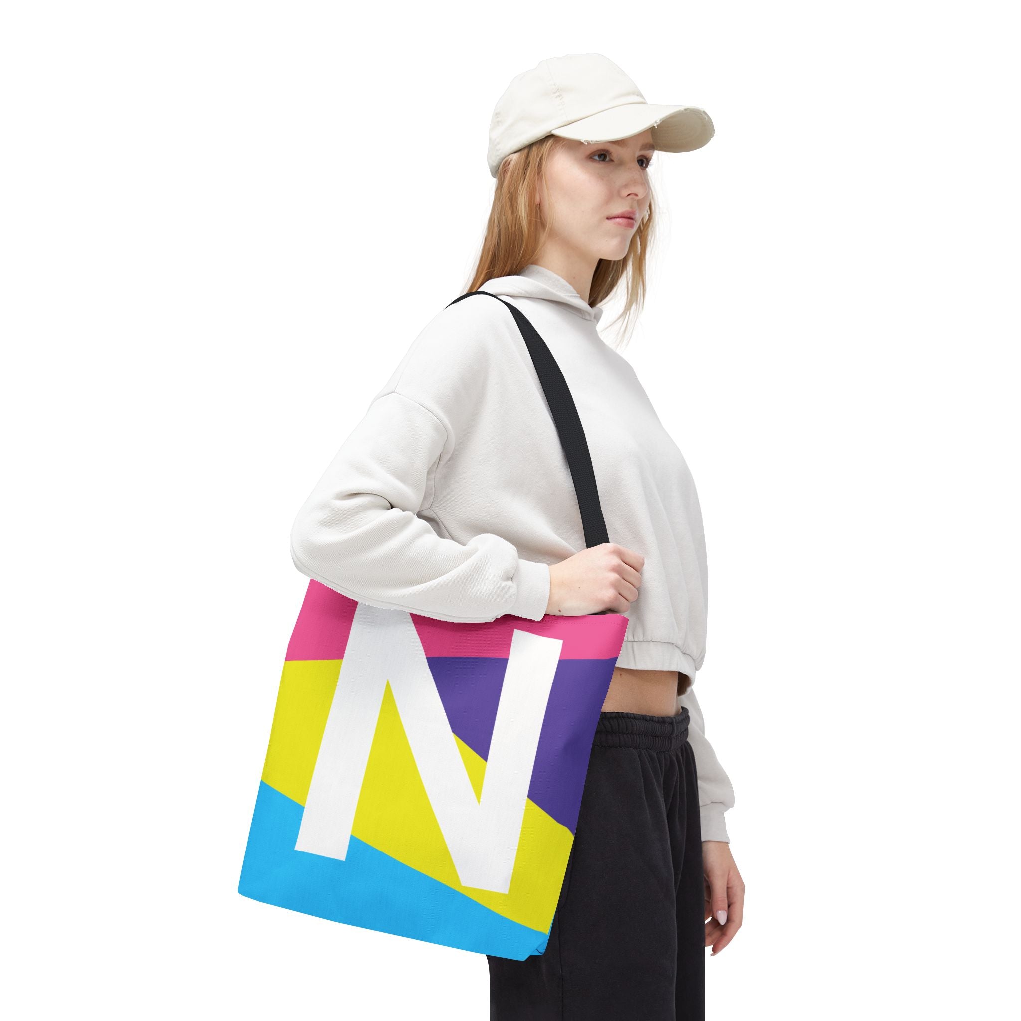 Monogram 'N' Colorblock Tote Bag — Personalized Initial N Shoulder Tote