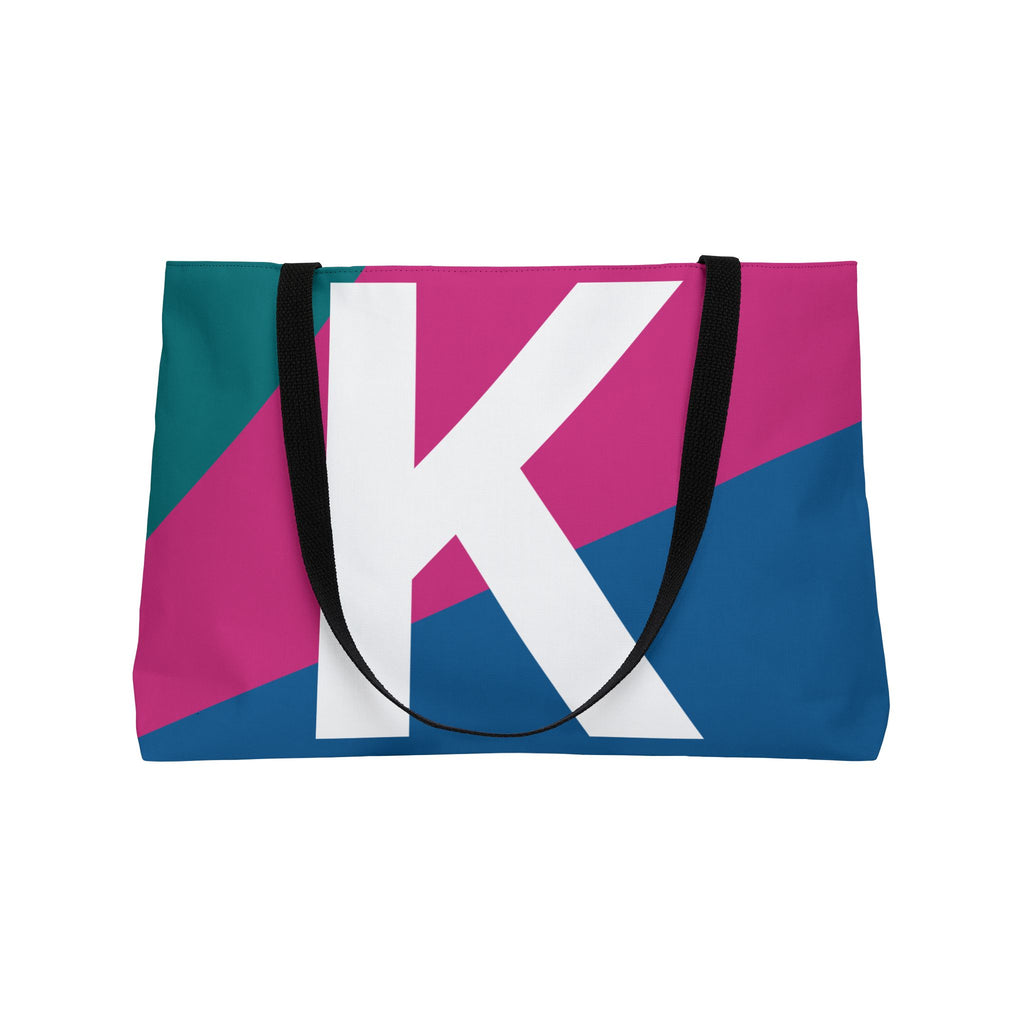 Personalized 'K' Colorblock Tote Bag — Monogram Weekender Tote