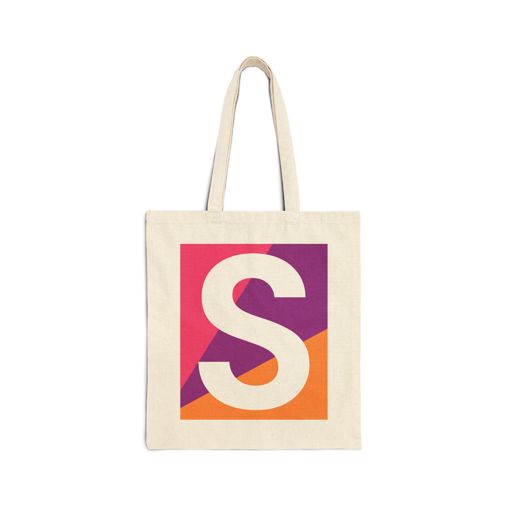 Initial S Colorblock Canvas Tote Bag — Monogram Letter S Reusable Grocery Tote