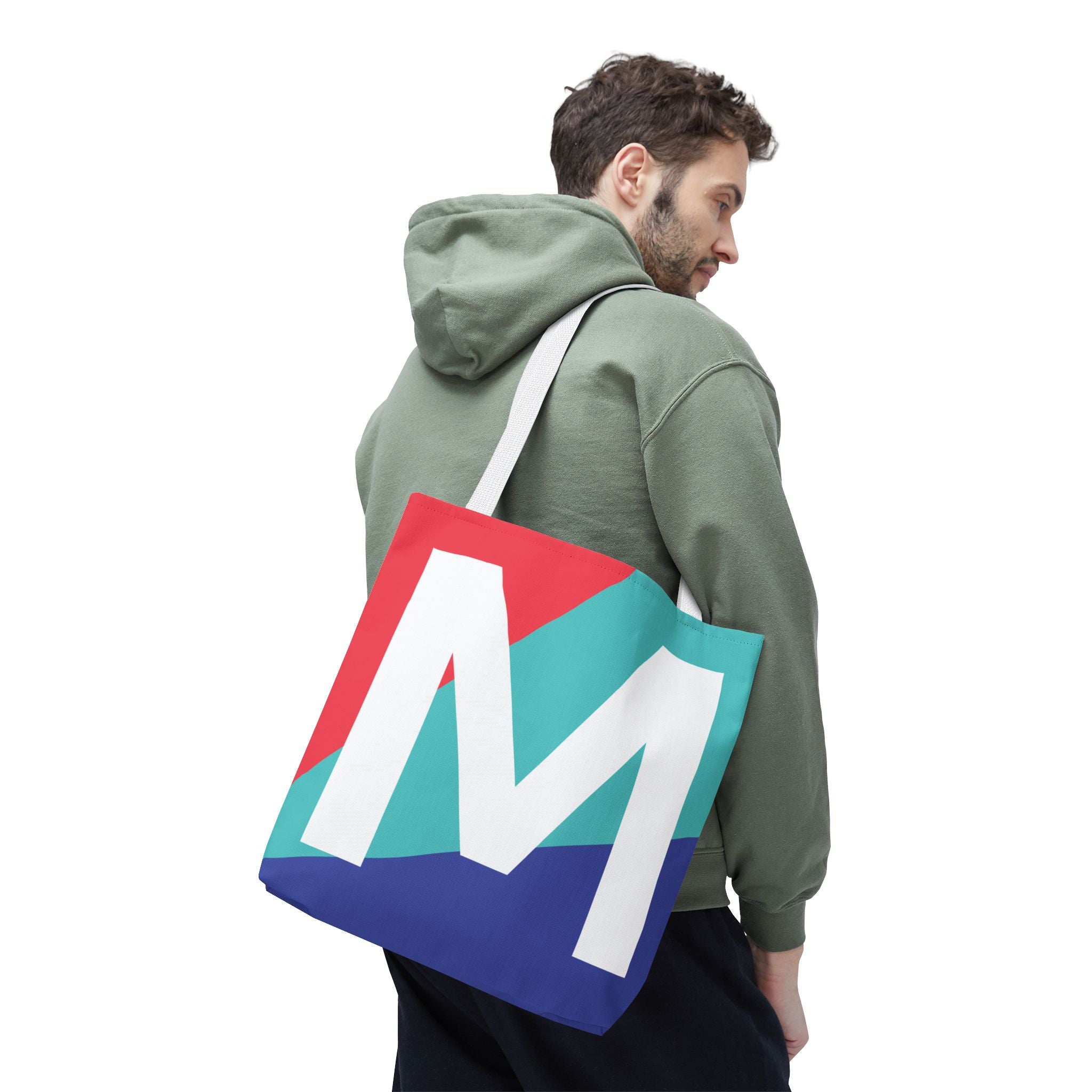 Monogram 'M' Colorblock Tote Bag — Personalized Initial M Shoulder Tote