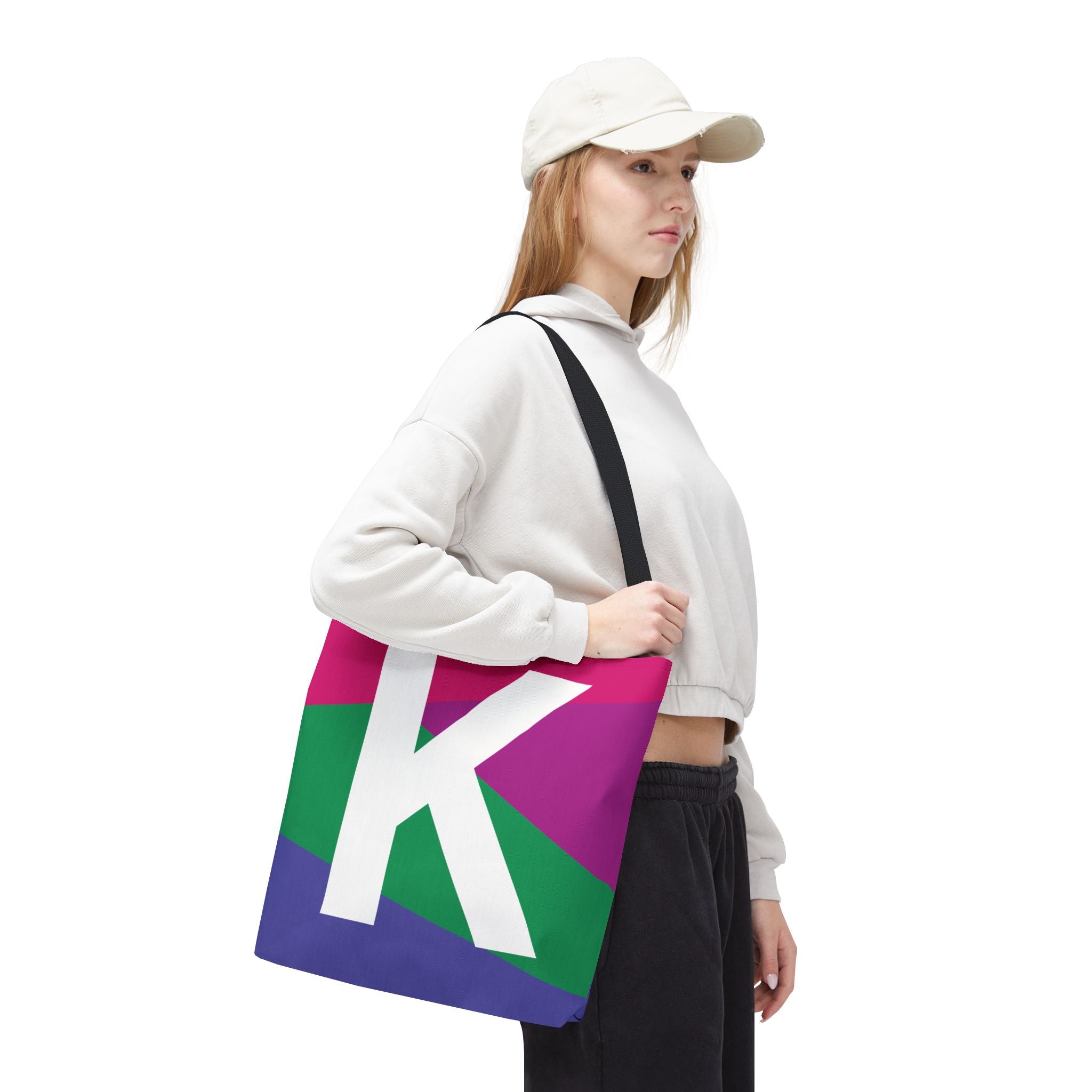 Monogram 'K' Colorblock Tote Bag — Personalized Initial K Shoulder Tote