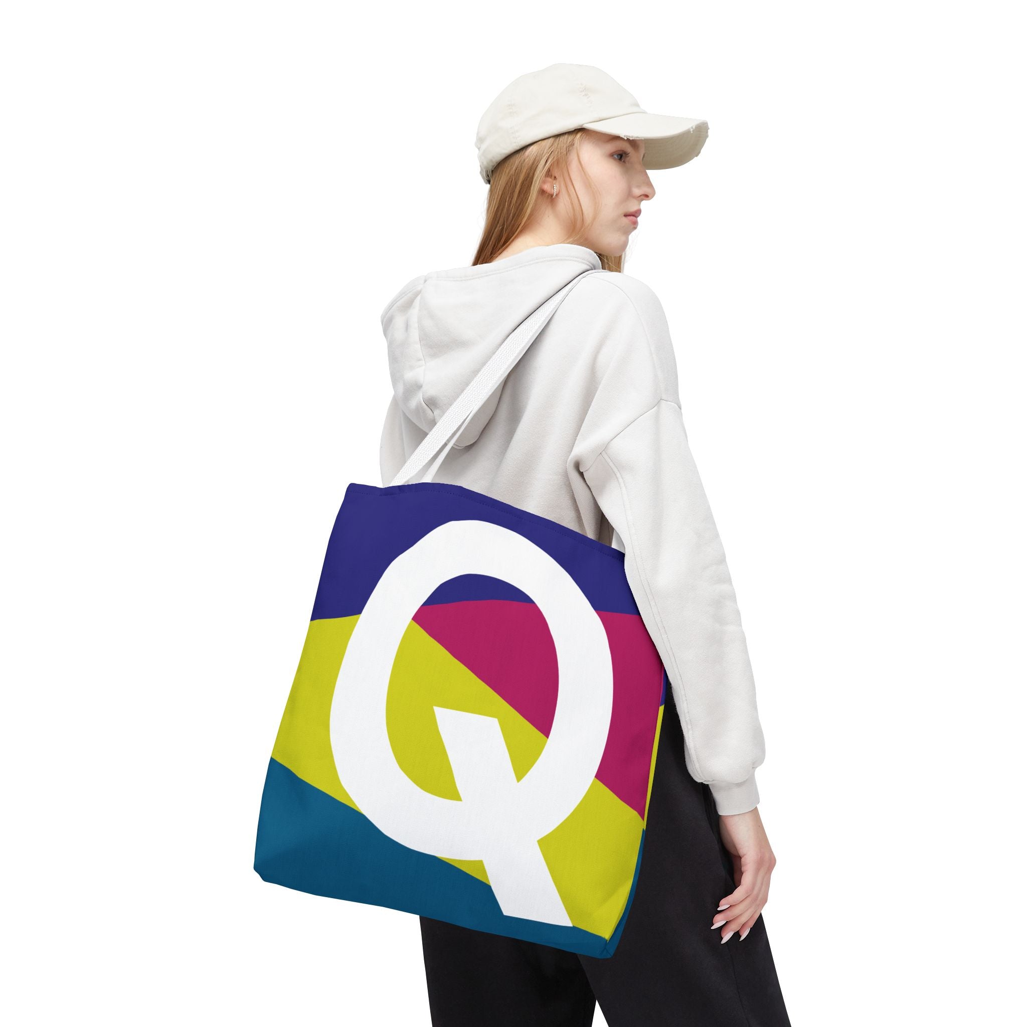 Monogram 'Q' Colorblock Tote Bag — Personalized Initial Q Shoulder Tote