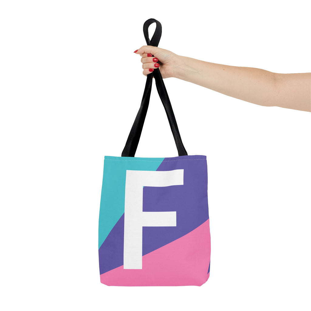 Monogram 'F' Colorblock Tote Bag — Personalized Initial F Shoulder Tote