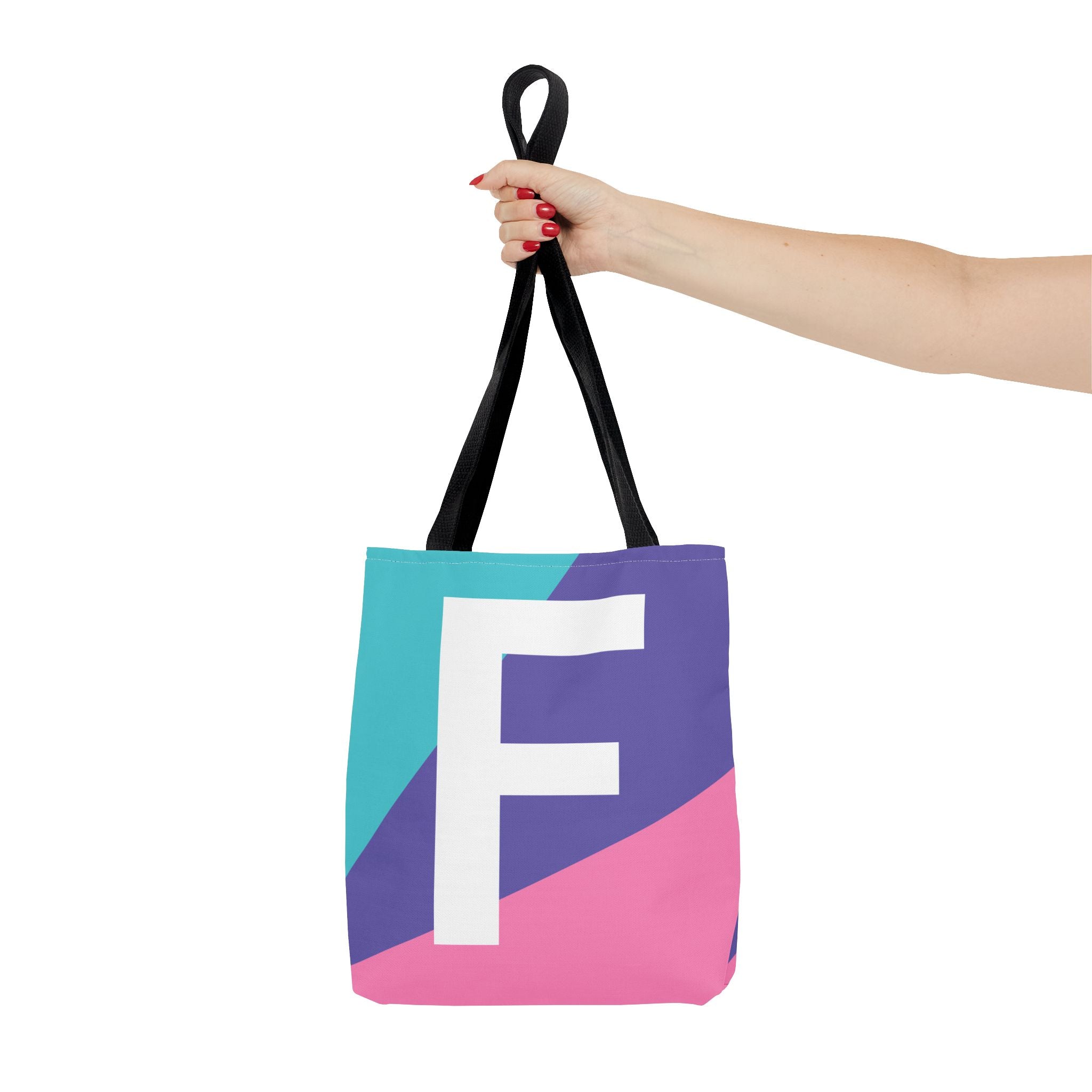 Monogram 'F' Colorblock Tote Bag — Personalized Initial F Shoulder Tote
