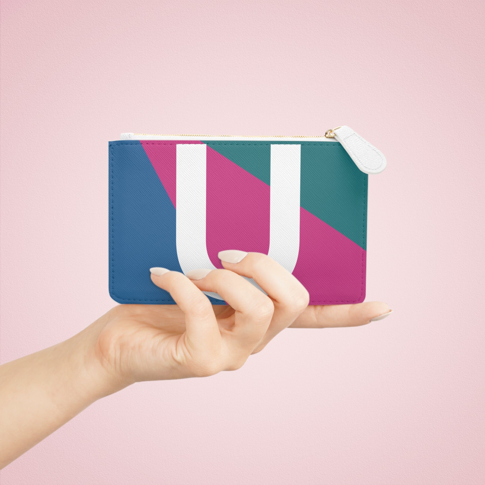 Initial U Mini Clutch — Colorblock Monogram Wristlet Wallet
