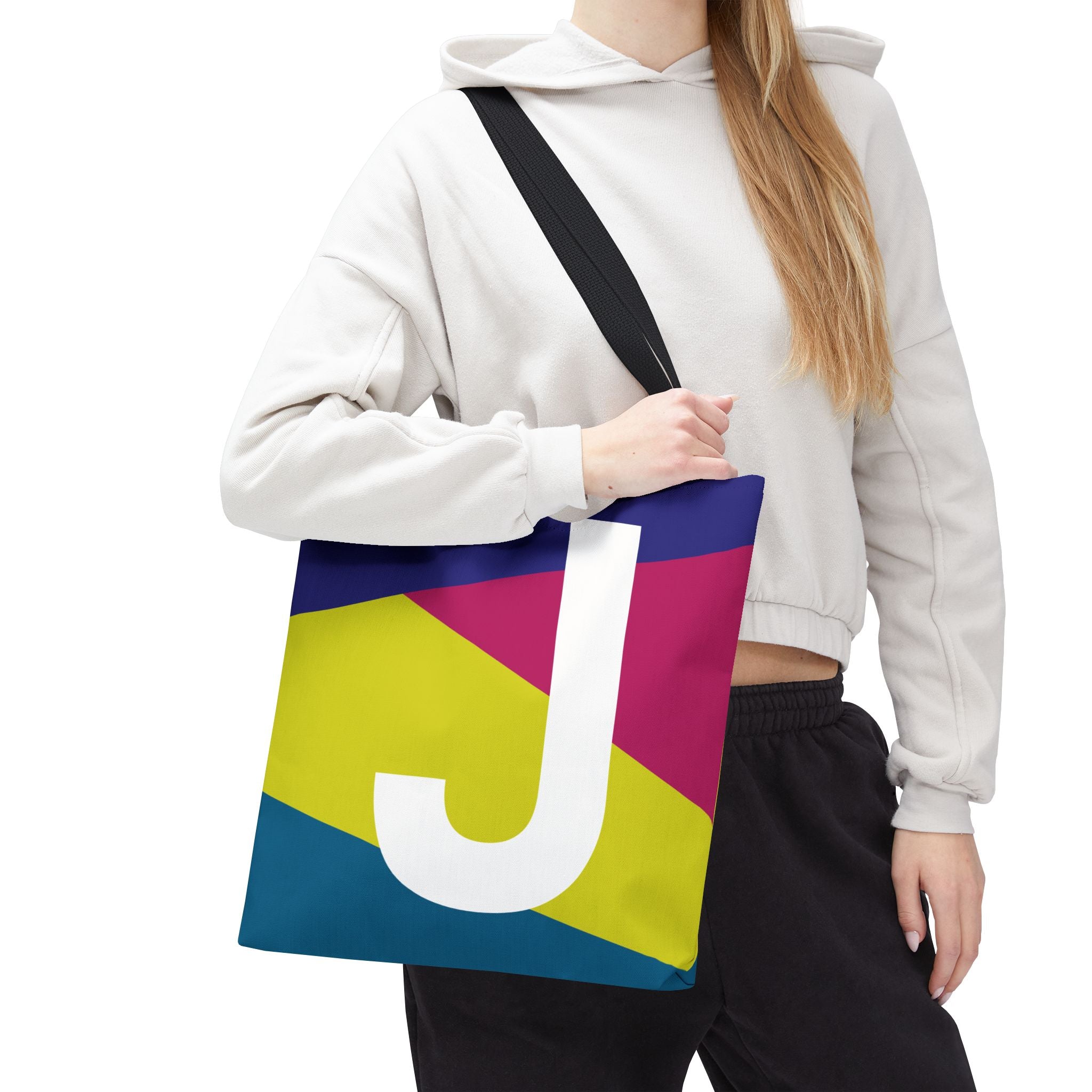 Monogram 'J' Colorblock Tote Bag — Personalized Initial J Shoulder Tote