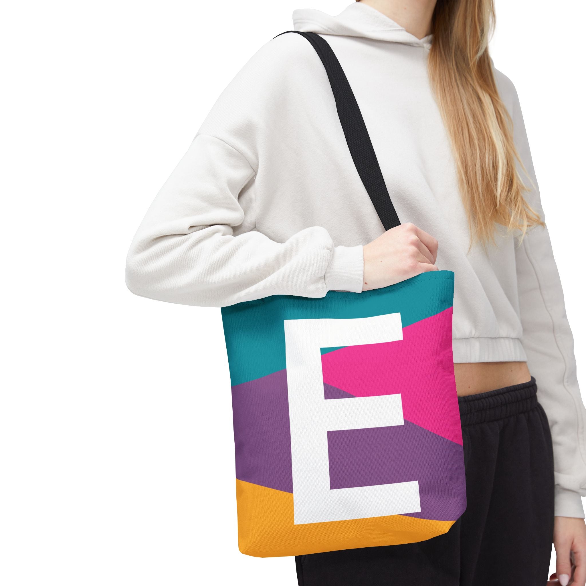Monogram 'E' Colorblock Tote Bag — Personalized Initial E Shoulder Tote