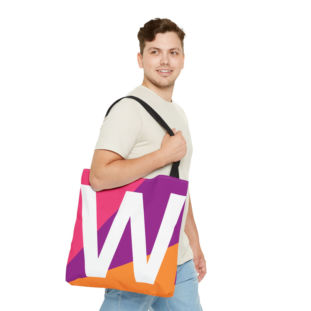 Monogram 'W' Colorblock Tote Bag — Personalized Initial W Shoulder Tote