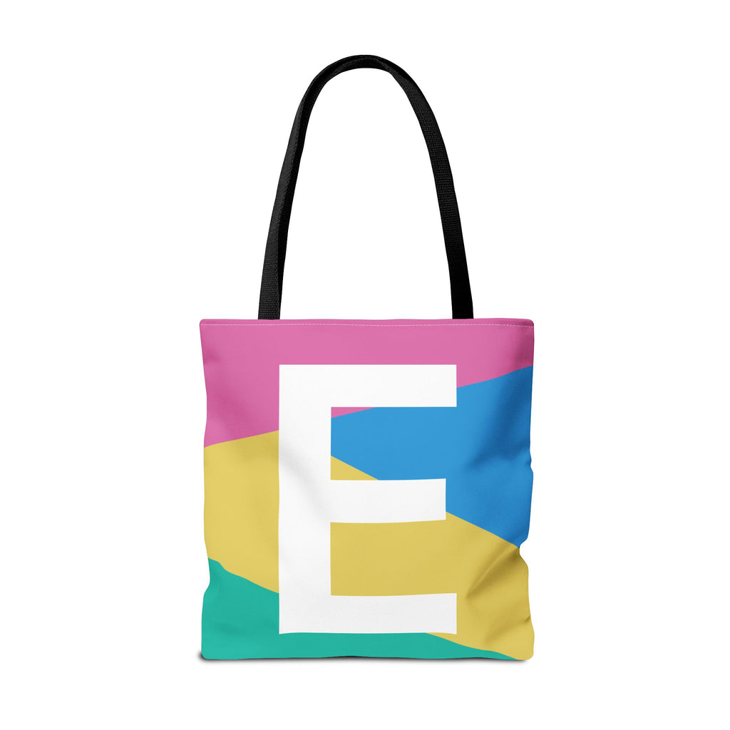 Monogram 'E' Colorblock Tote Bag — Personalized Initial E Shoulder Tote