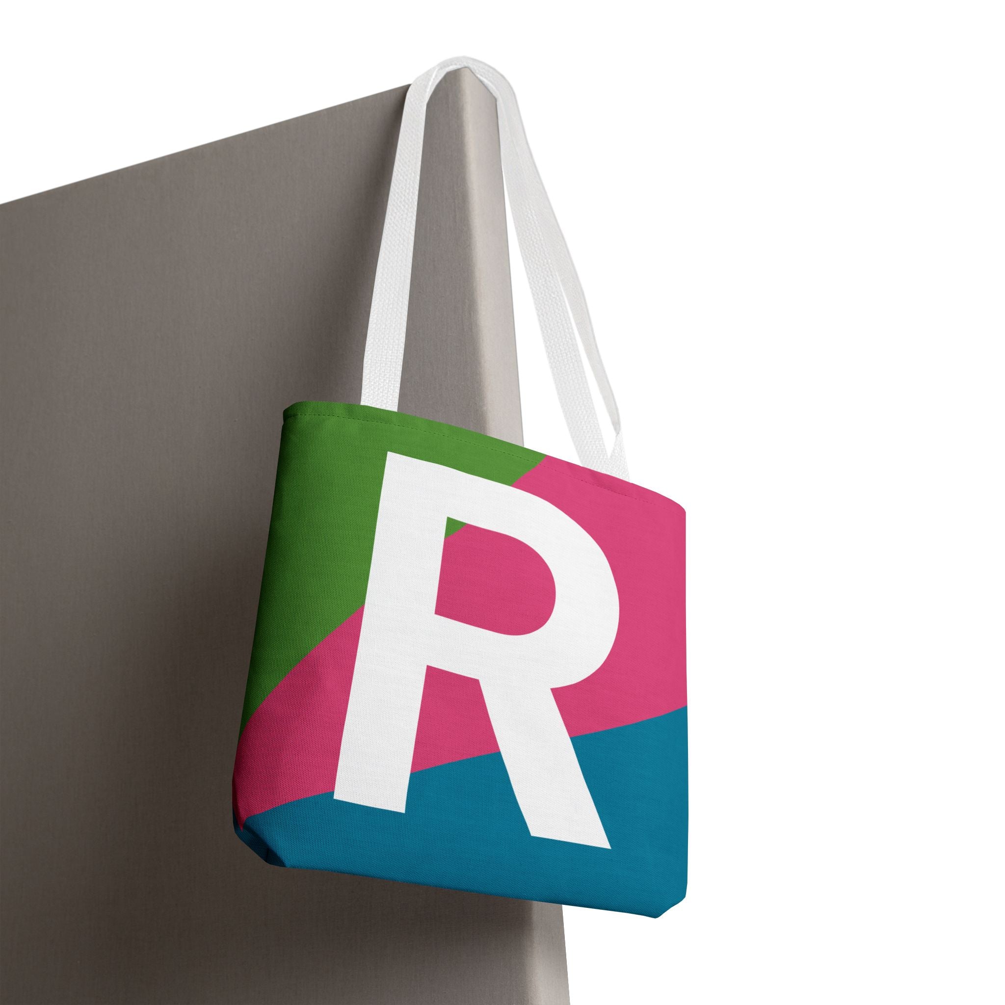 Monogram 'R' Colorblock Tote Bag — Personalized Initial R Shoulder Tote