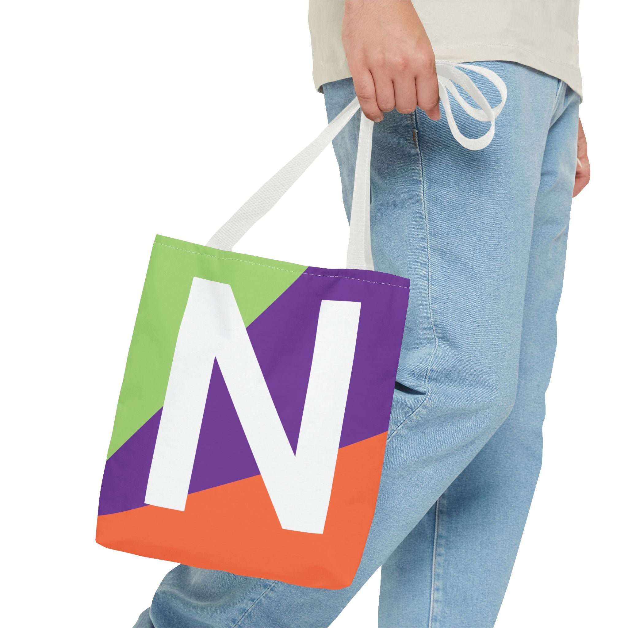 Monogram 'N' Colorblock Tote Bag — Personalized Initial N Shoulder Tote
