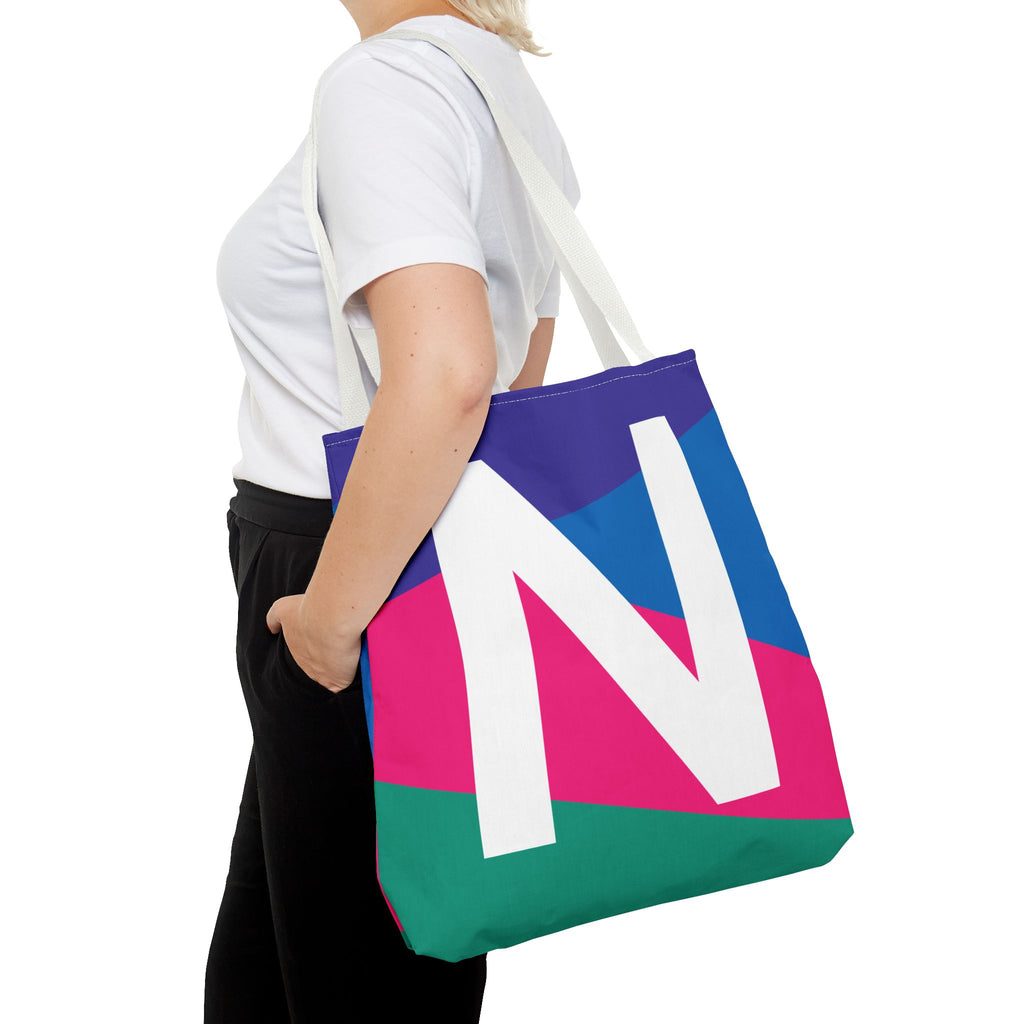 Monogram 'N' Colorblock Tote Bag — Personalized Initial N Shoulder Tote