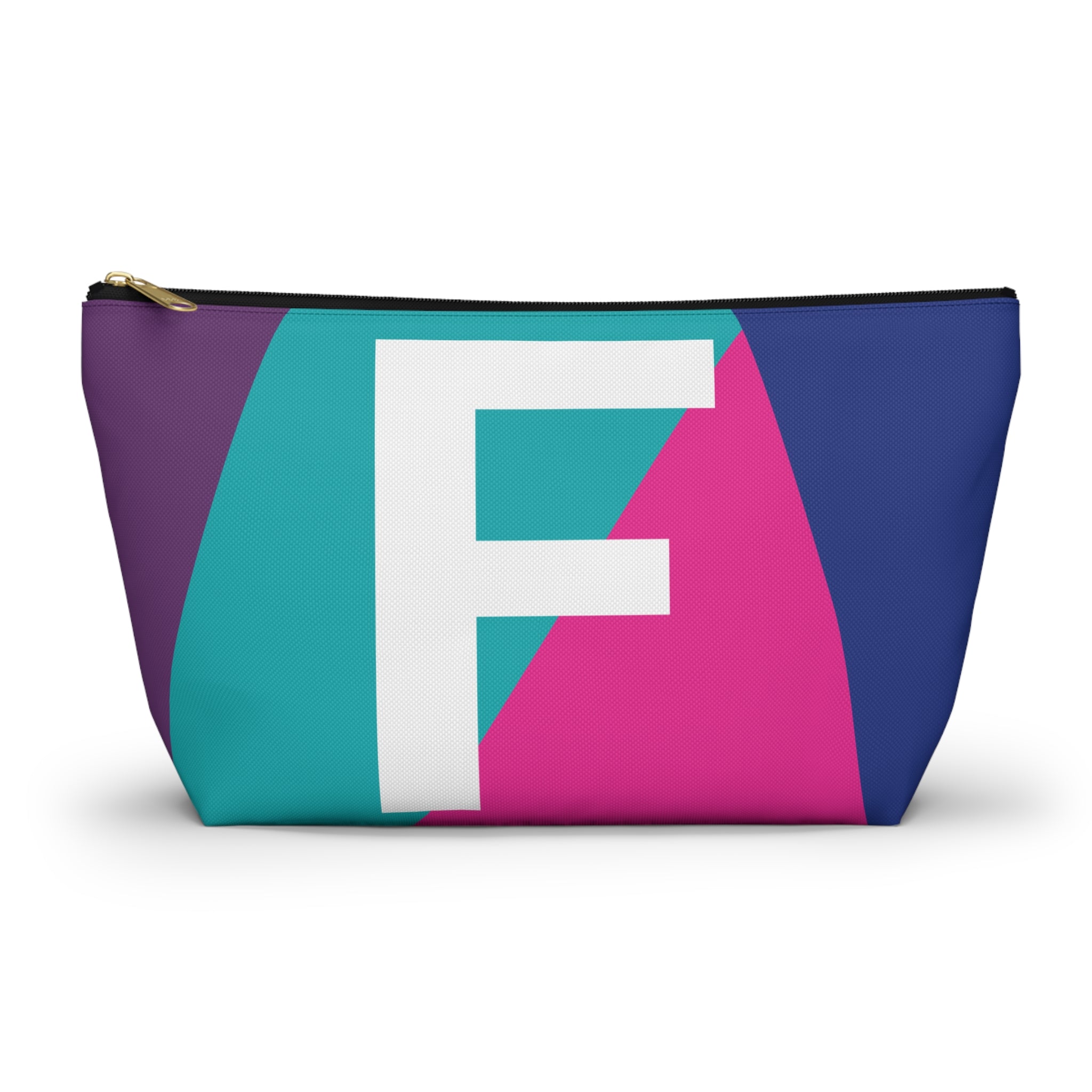 Initials Colorblock Accessory Pouch — Monogram F T-Bottom Cosmetic Bag