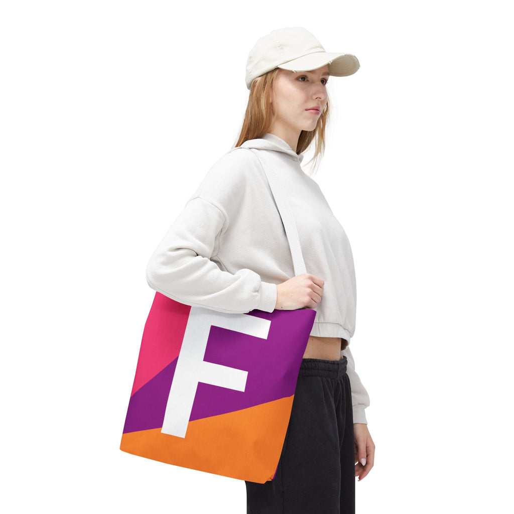 Monogram 'F' Colorblock Tote Bag — Personalized Initial F Shoulder Tote