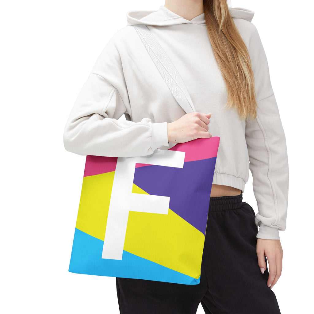 Monogram 'F' Colorblock Tote Bag — Personalized Initial F Shoulder Tote