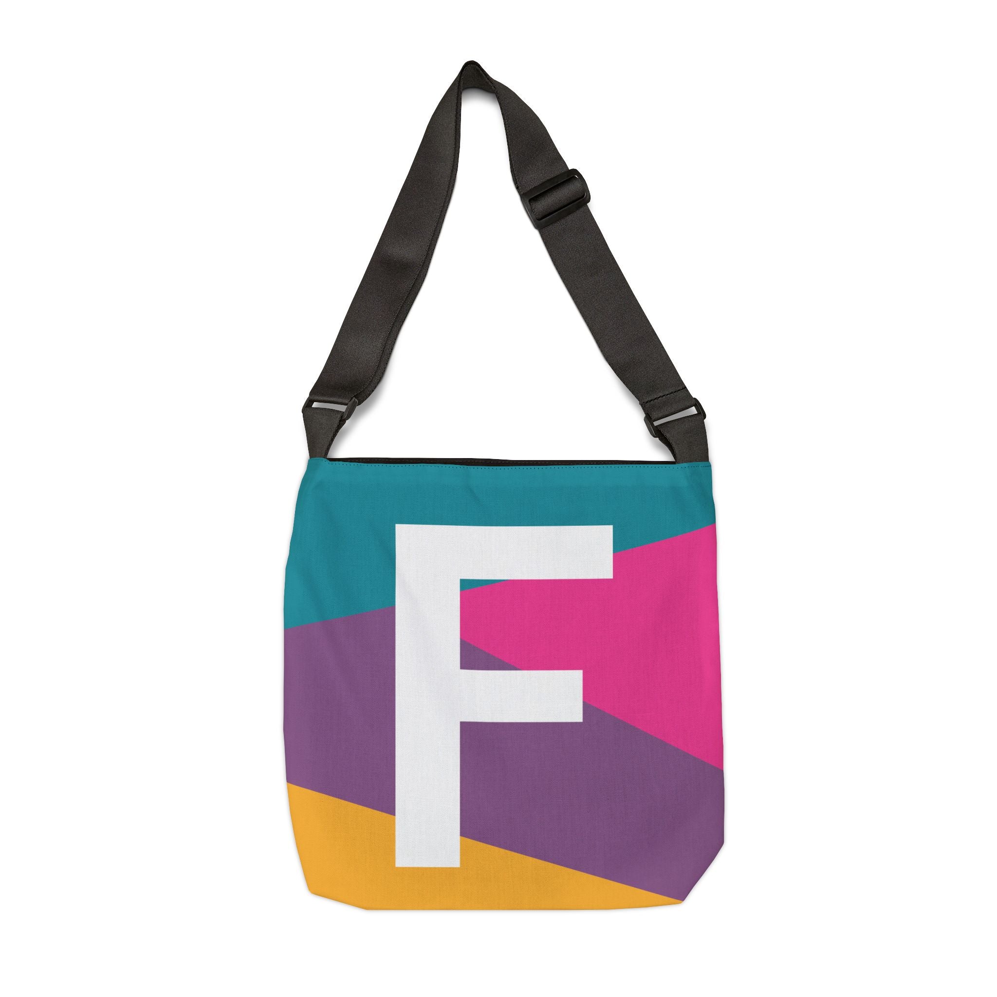 Initial Letter 'F' Colorblock Adjustable Tote Bag — Monogram Alphabet Shoulder Bag