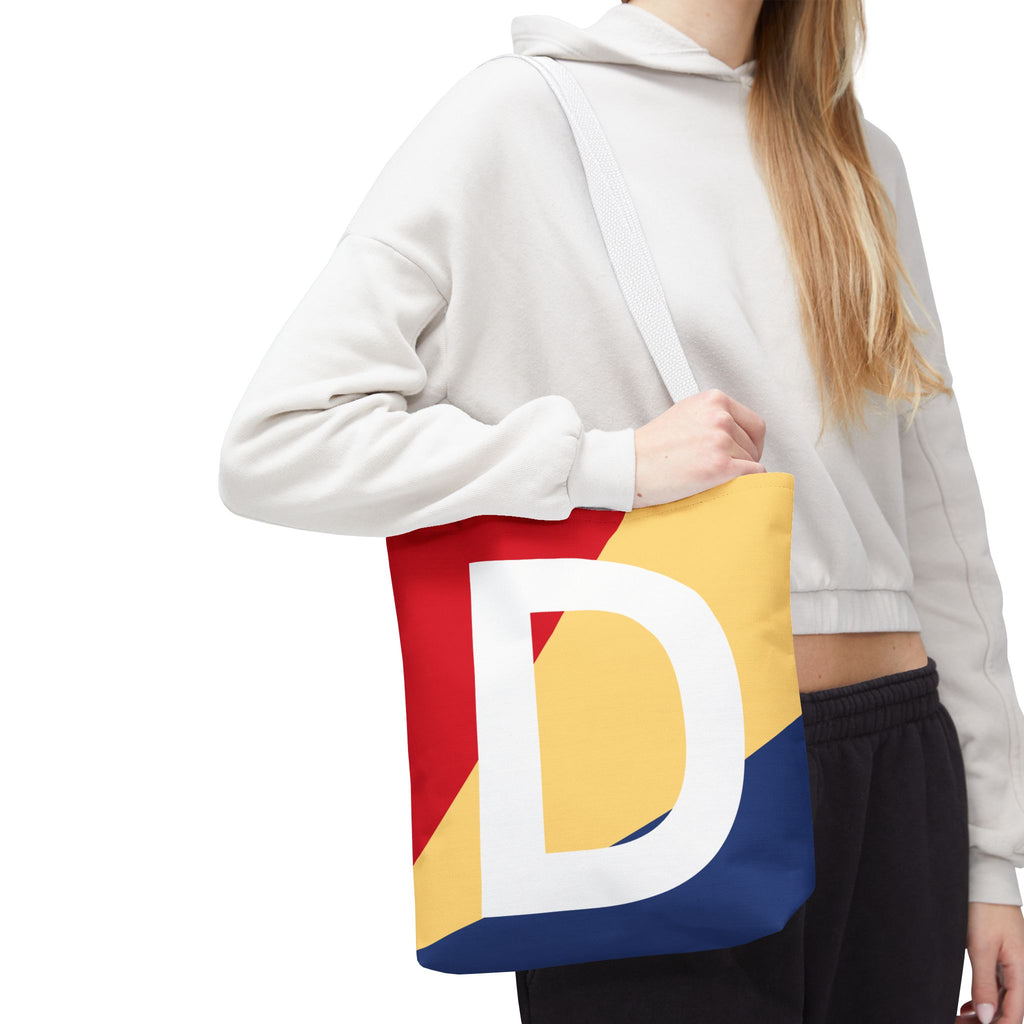 Monogram 'D' Colorblock Tote Bag — Personalized Initial D Shoulder Tote