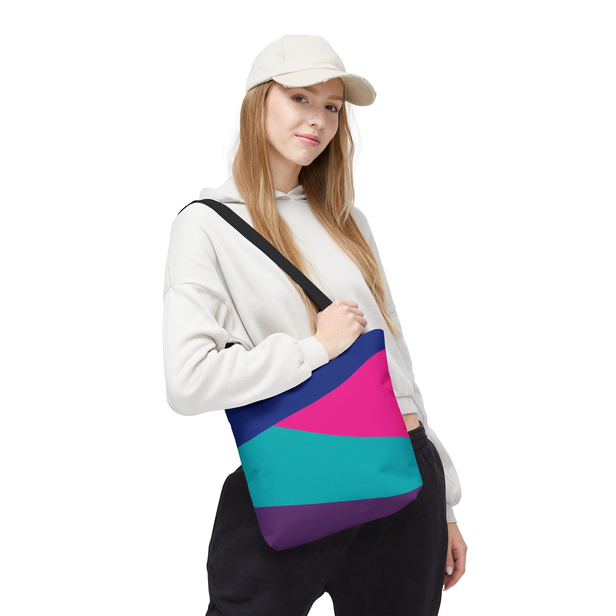Retro 80s & 90s Inspired Color Block Tote Bag | Stylish Everyday Canvas Shoulder Bag