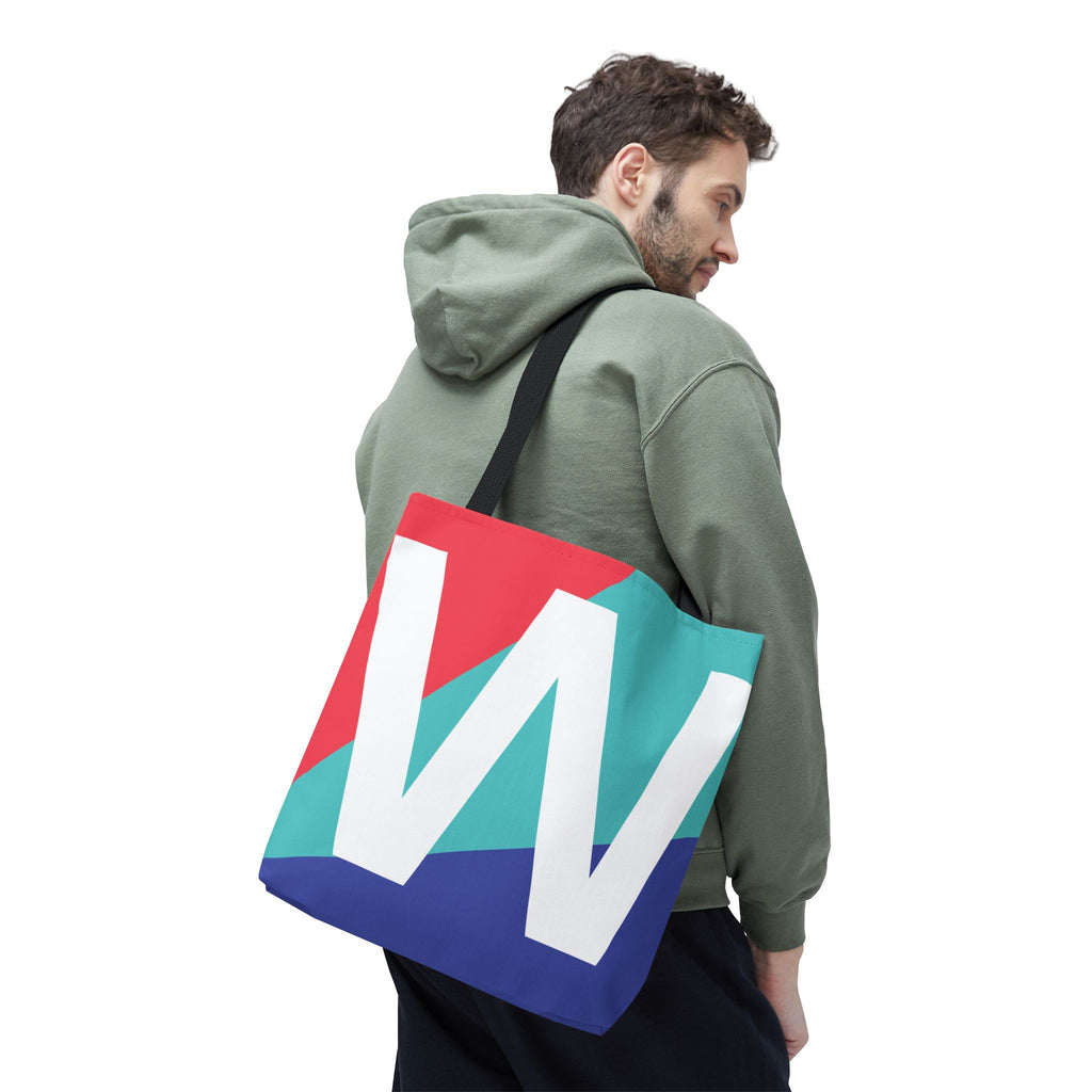 Monogram 'W' Colorblock Tote Bag — Personalized Initial W Shoulder Tote