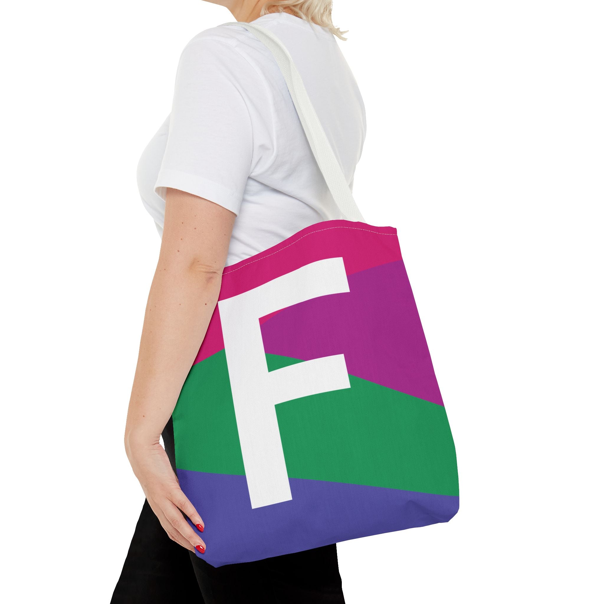 Monogram 'F' Colorblock Tote Bag — Personalized Initial F Shoulder Tote