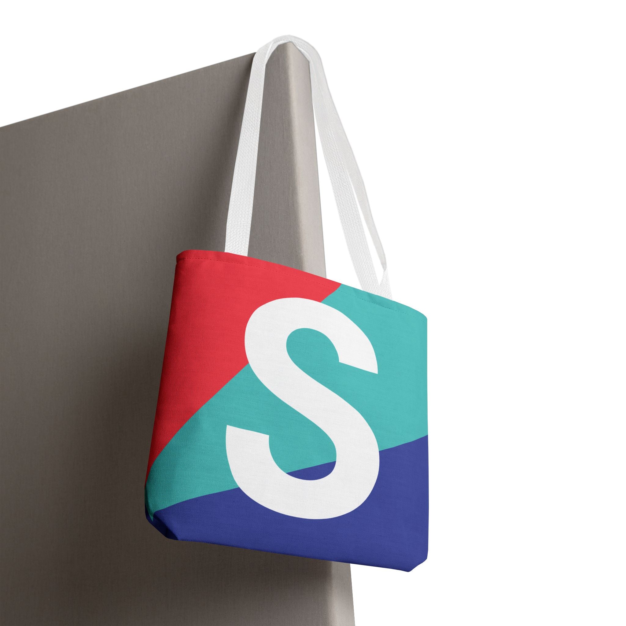 Monogram 'S' Colorblock Tote Bag — Personalized Initial S Shoulder Tote