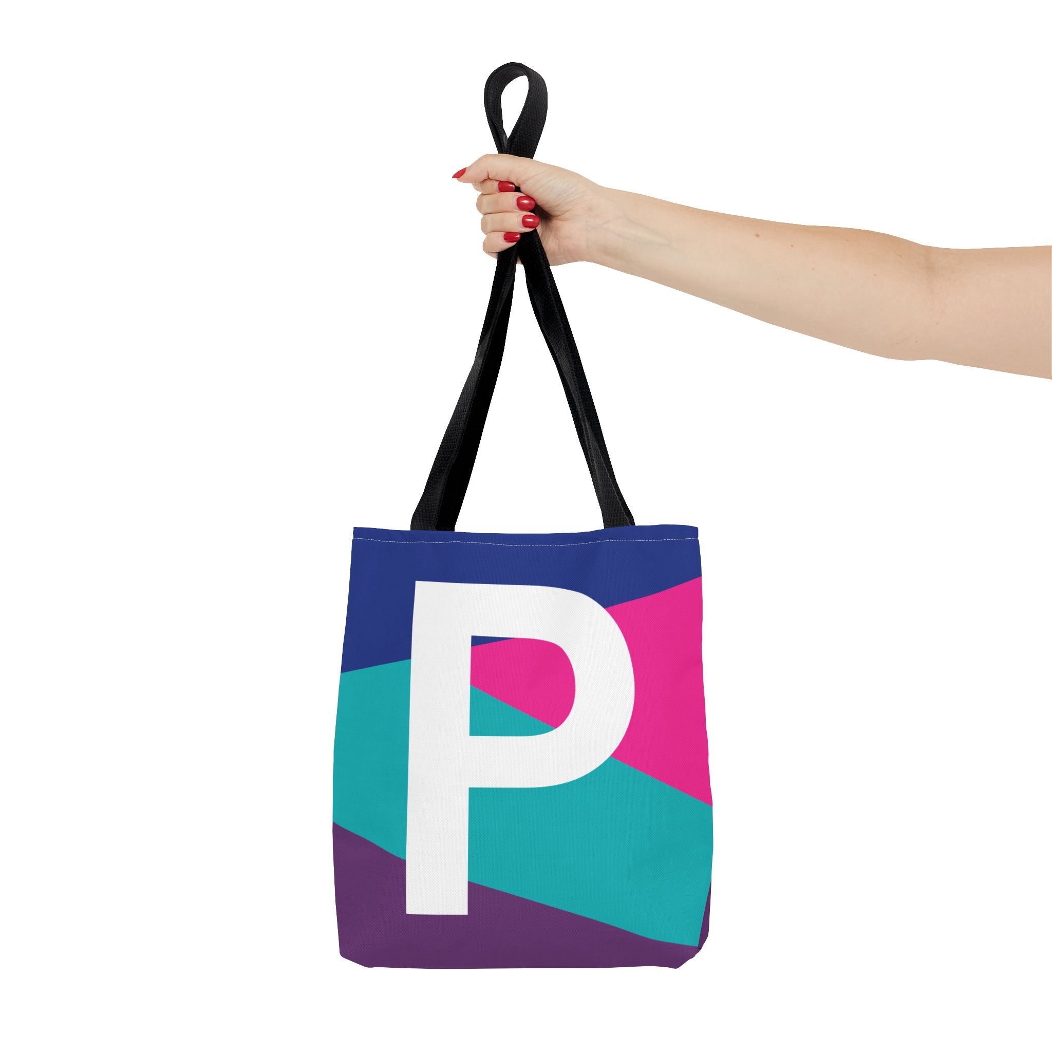 Monogram 'P' Colorblock Tote Bag — Personalized Initial P Shoulder Tote