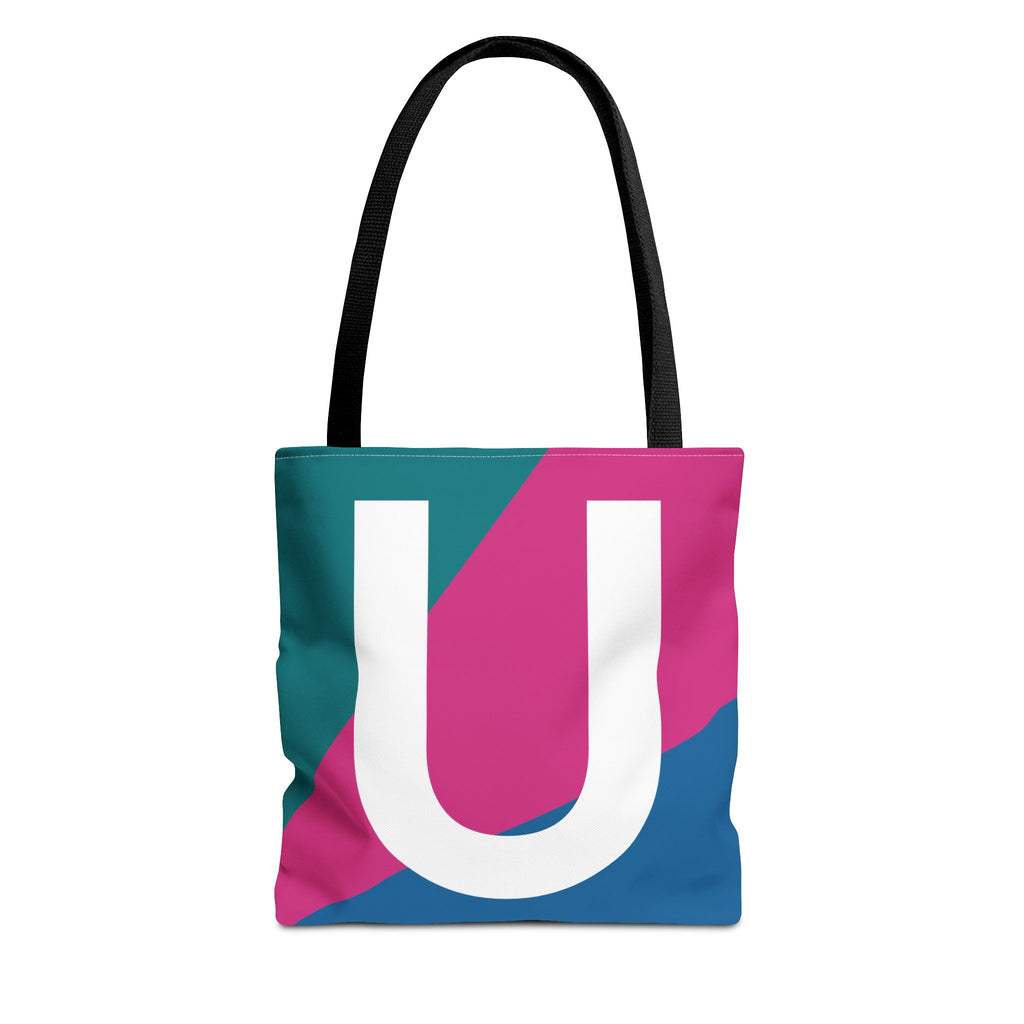 Monogram 'U' Colorblock Tote Bag — Personalized Initial U Shoulder Tote