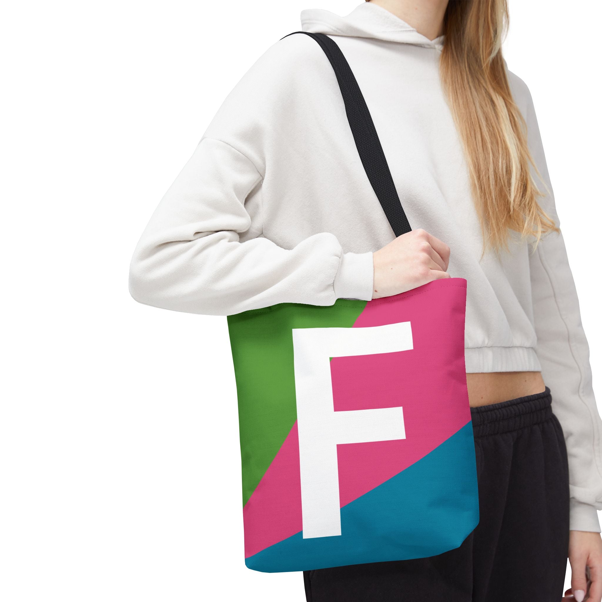 Monogram 'F' Colorblock Tote Bag — Personalized Initial F Shoulder Tote