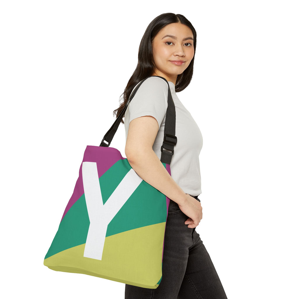 Initial Letter 'Y' Colorblock Adjustable Tote Bag — Monogram Alphabet Shoulder Bag