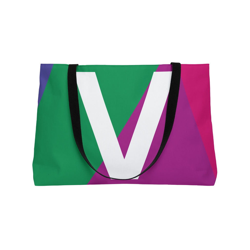 Personalized 'V' Colorblock Tote Bag — Monogram Weekender Tote