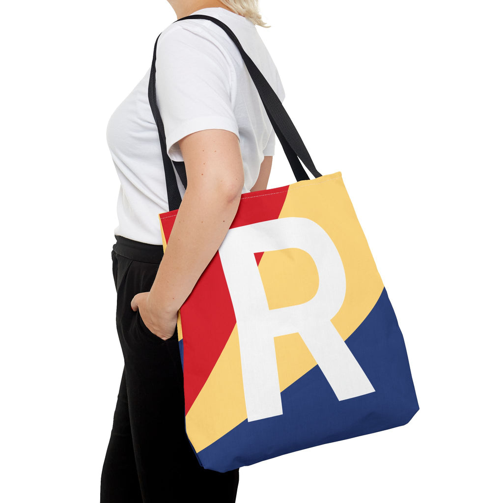 Monogram 'R' Colorblock Tote Bag — Personalized Initial R Shoulder Tote