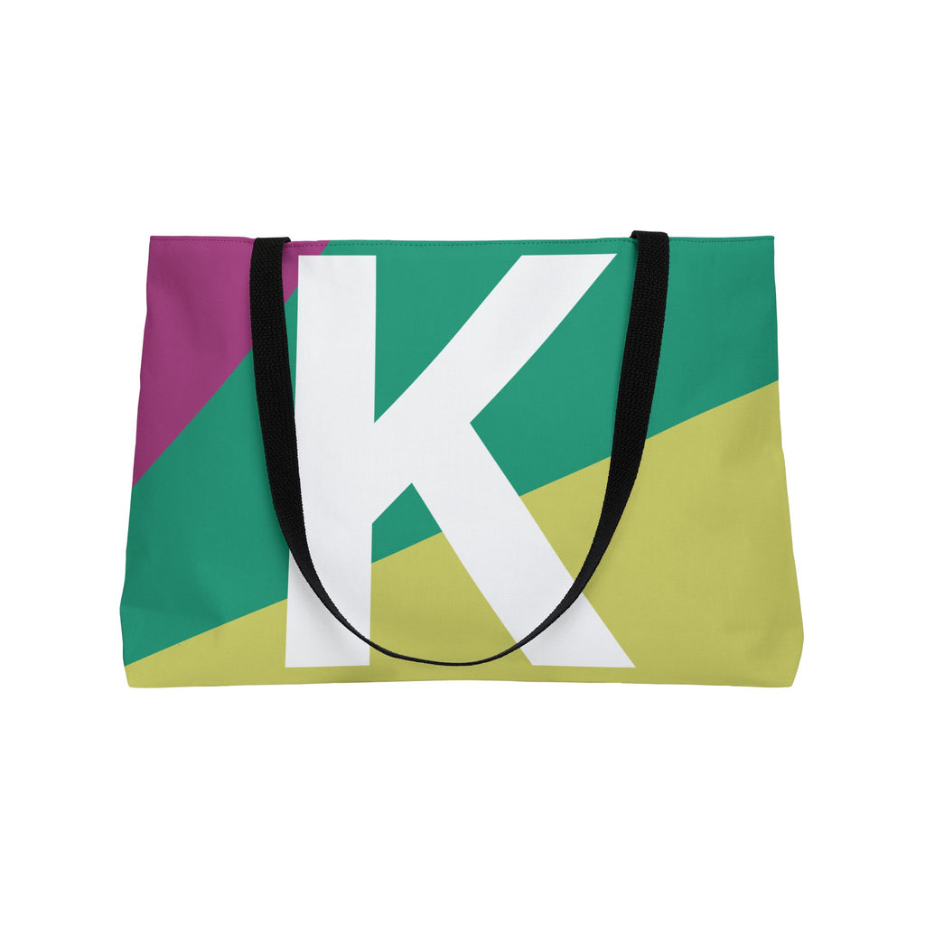 Personalized 'K' Colorblock Tote Bag — Monogram Weekender Tote