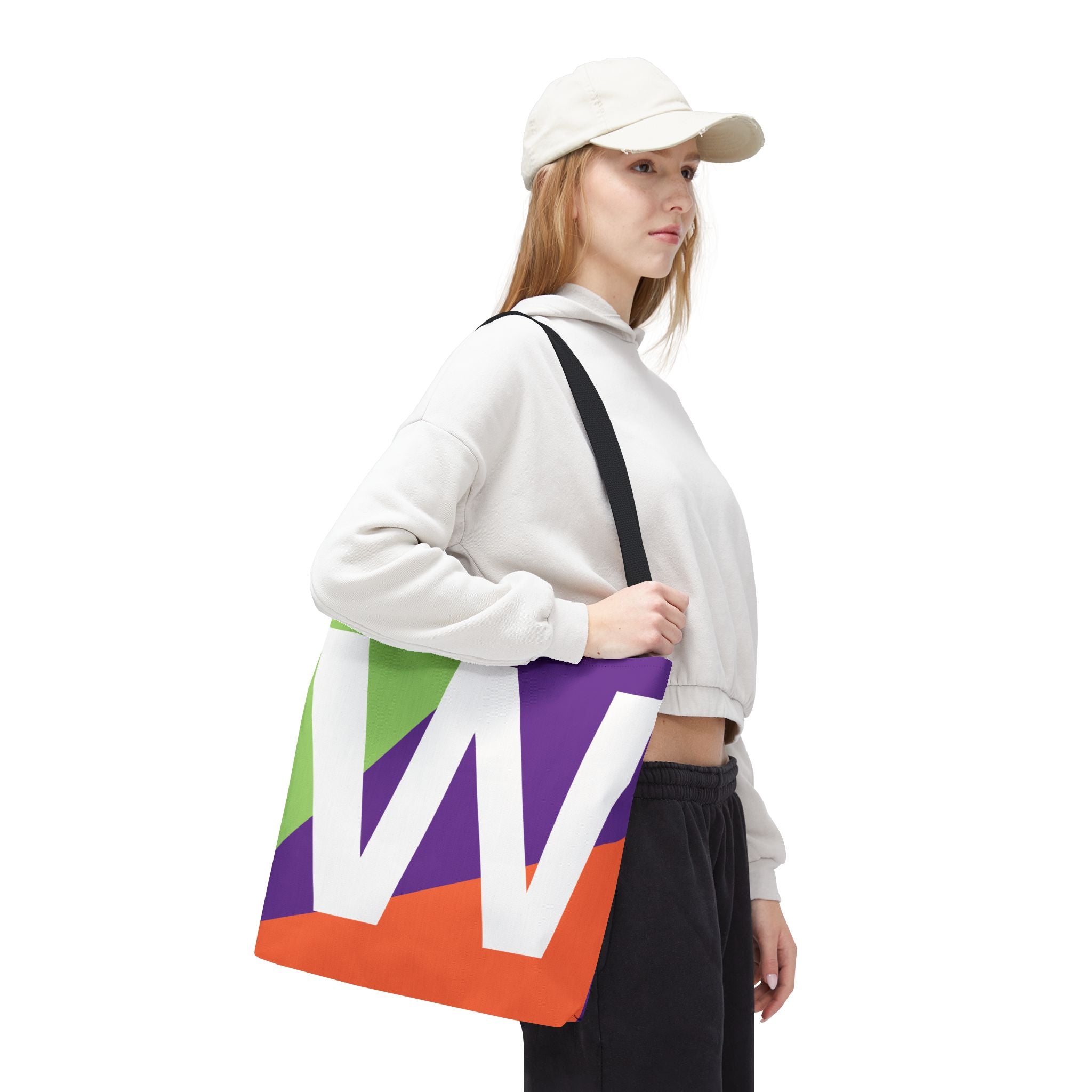 Monogram 'W' Colorblock Tote Bag — Personalized Initial W Shoulder Tote