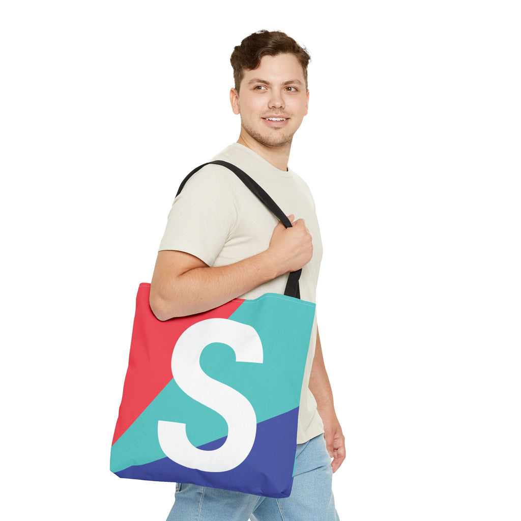 Monogram 'S' Colorblock Tote Bag — Personalized Initial S Shoulder Tote