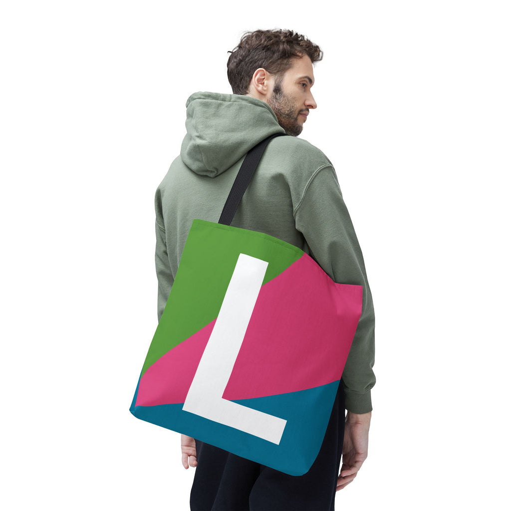 Monogram 'L' Colorblock Tote Bag — Personalized Initial L Shoulder Tote