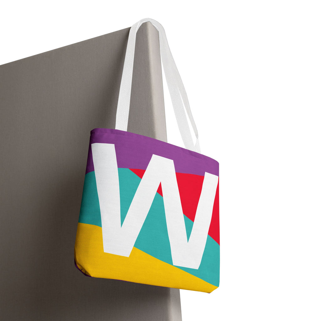 Monogram 'W' Colorblock Tote Bag — Personalized Initial W Shoulder Tote