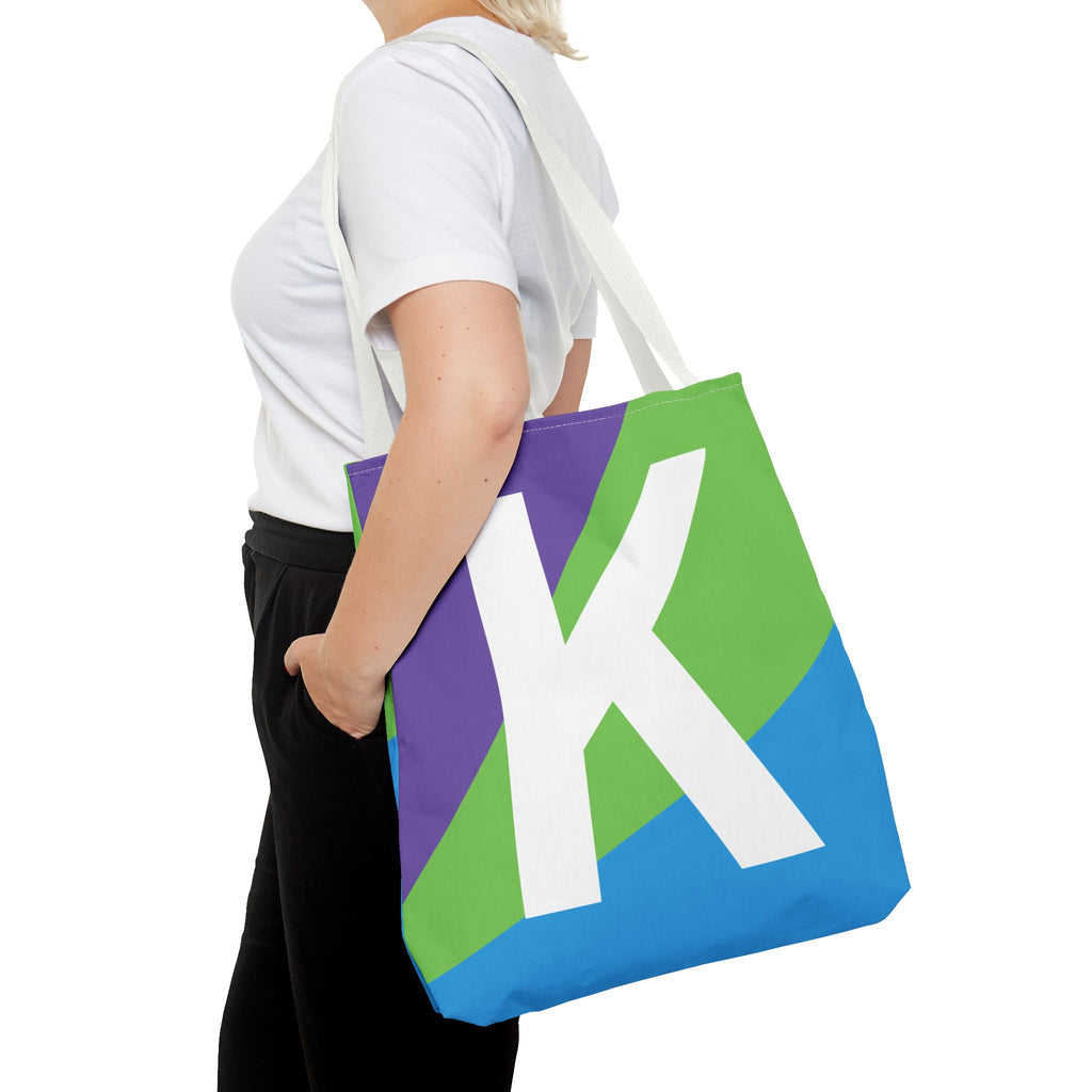 Monogram 'K' Colorblock Tote Bag — Personalized Initial K Shoulder Tote