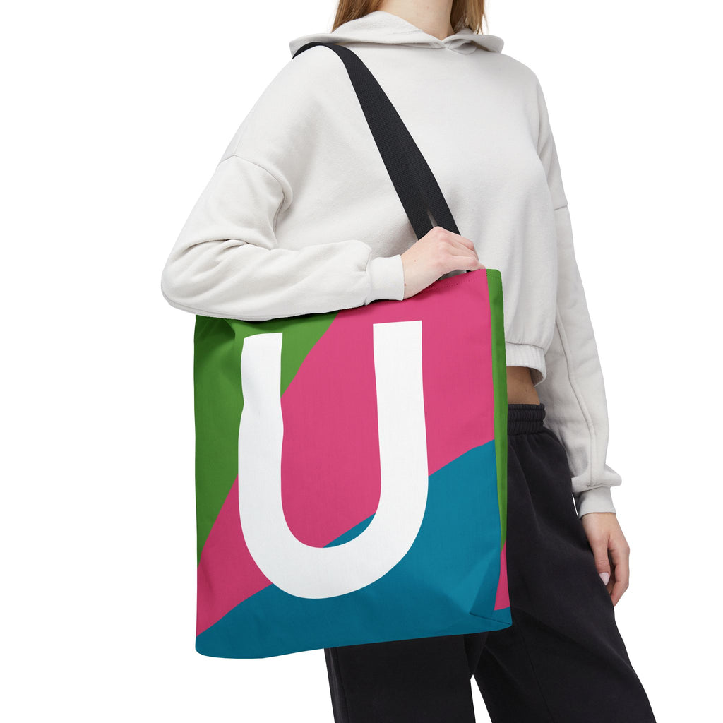 Monogram 'U' Colorblock Tote Bag — Personalized Initial U Shoulder Tote