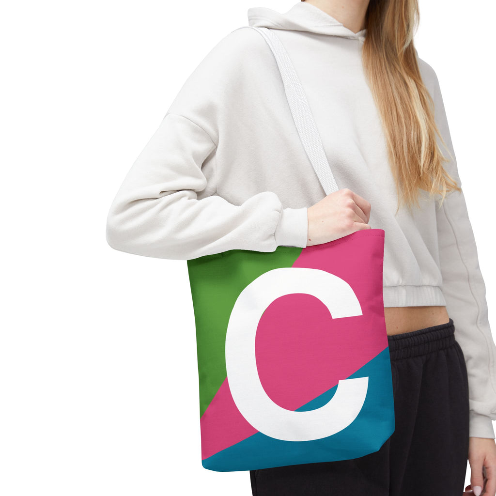 Monogram 'C' Colorblock Tote Bag — Personalized Initial C Shoulder Tote
