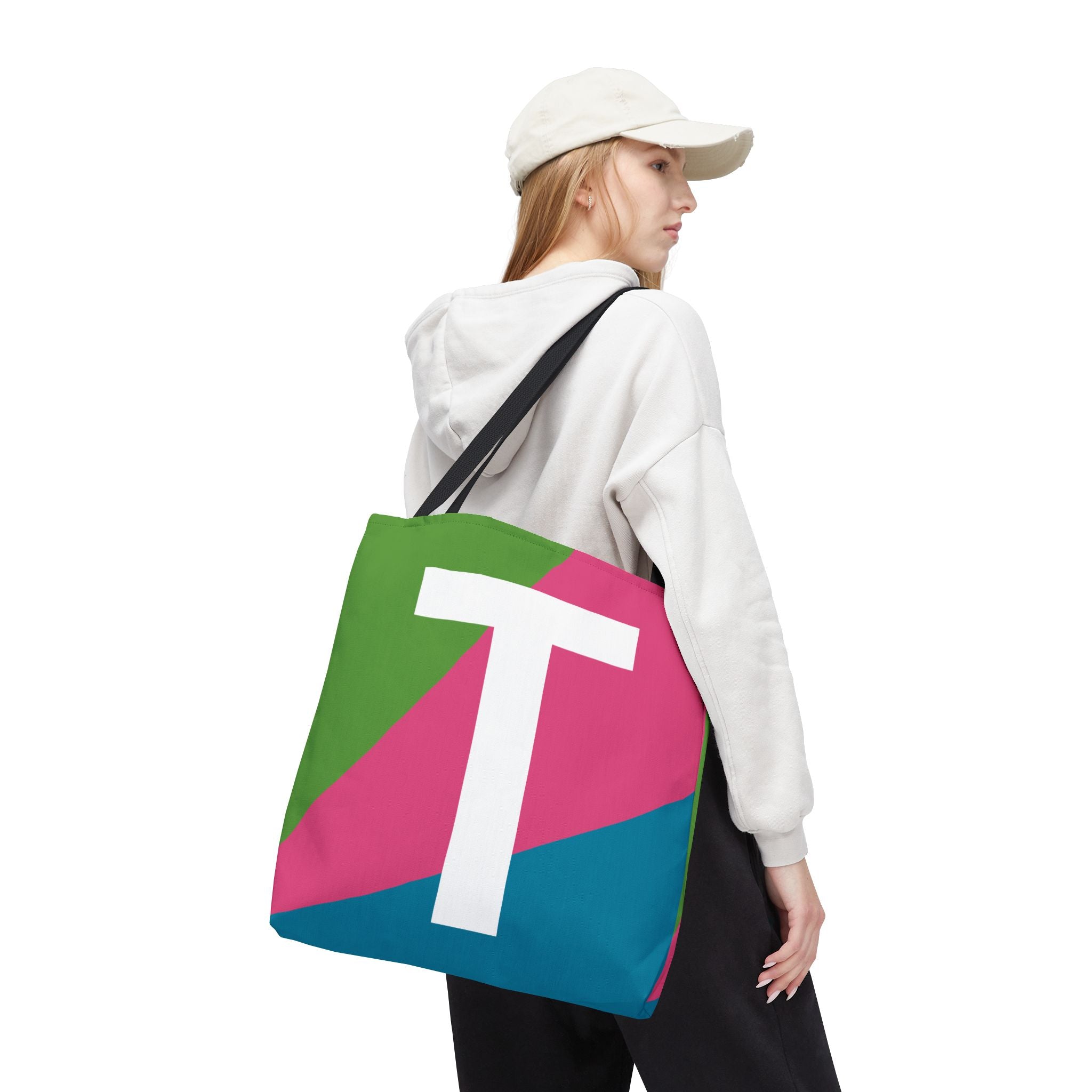 Monogram 'T' Colorblock Tote Bag — Personalized Initial T Shoulder Tote