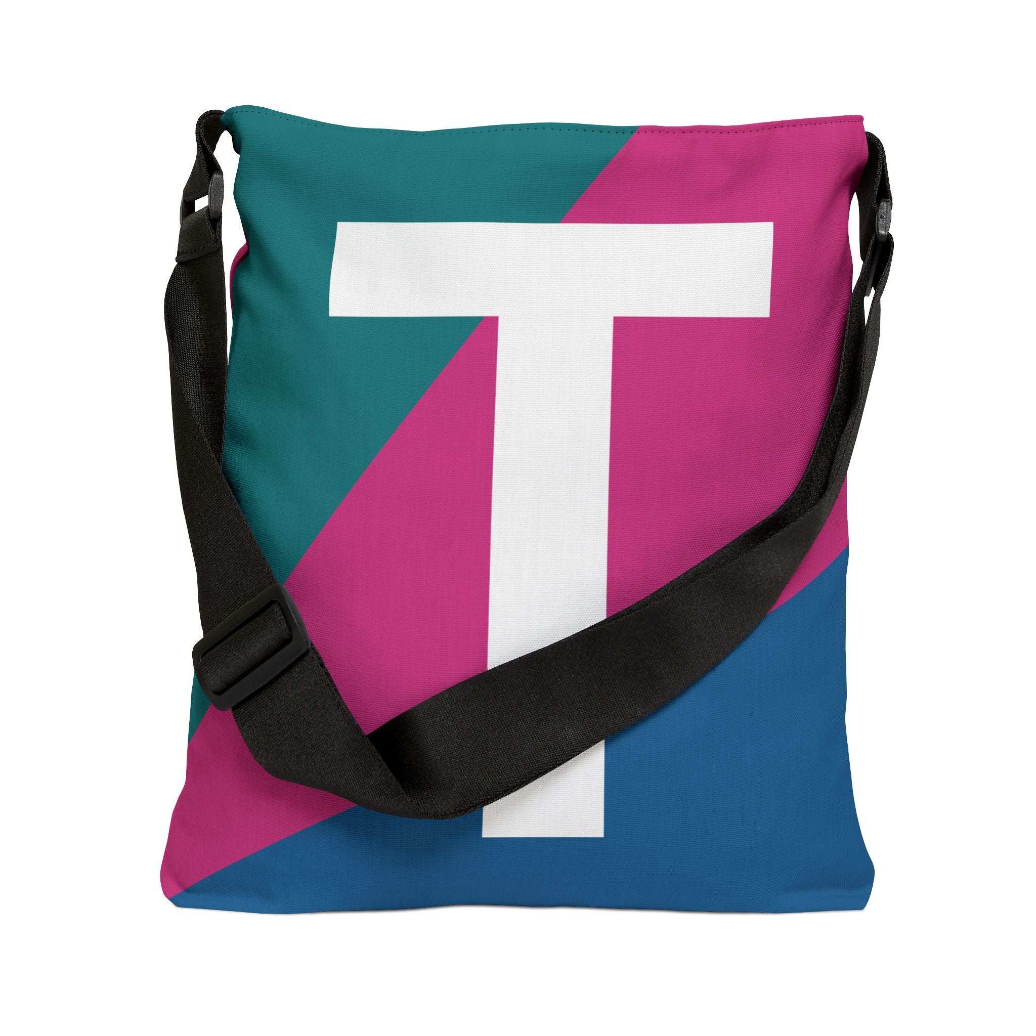 Initial Letter 'T' Colorblock Adjustable Tote Bag — Monogram Alphabet Shoulder Bag