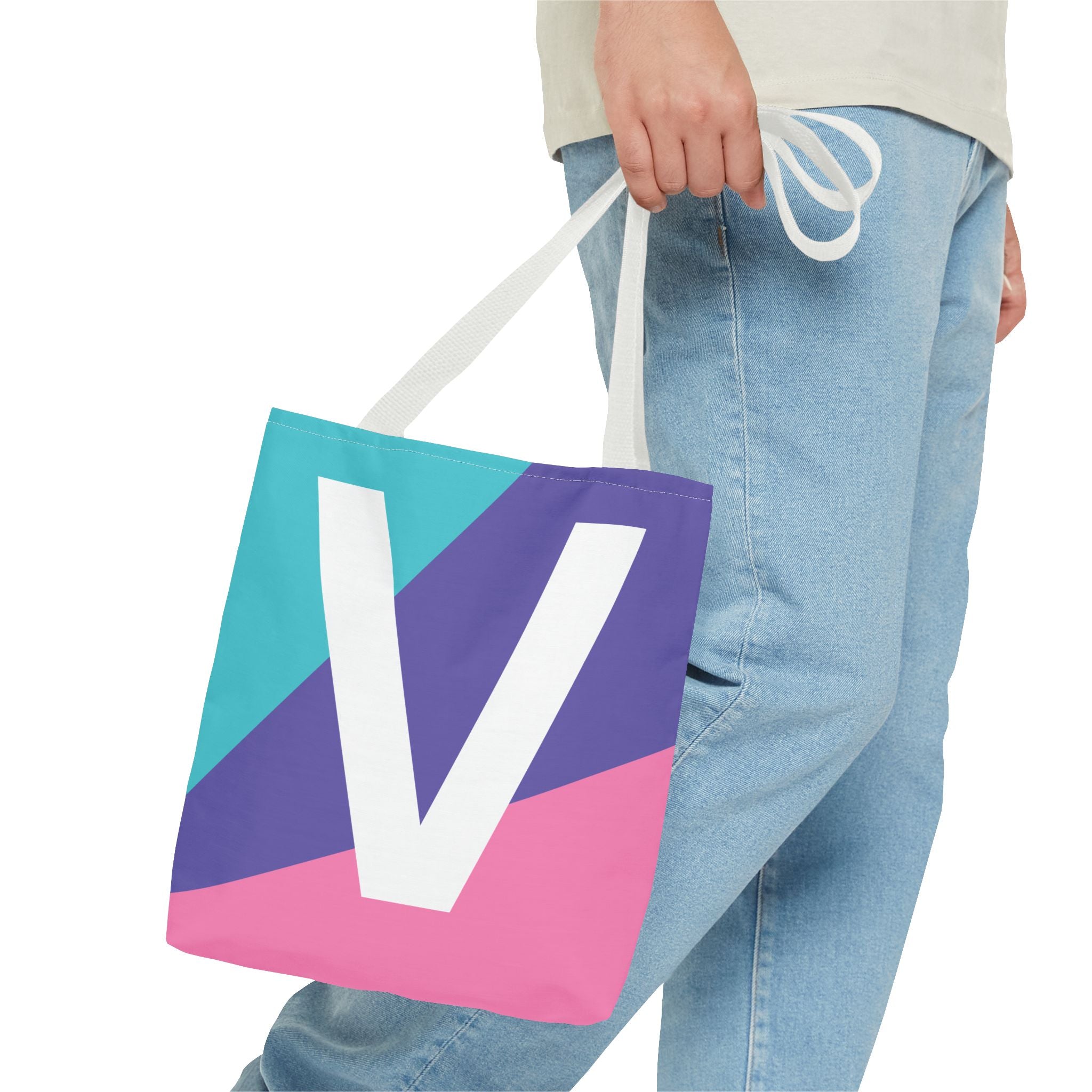 Monogram 'V' Colorblock Tote Bag — Personalized Initial V Shoulder Tote