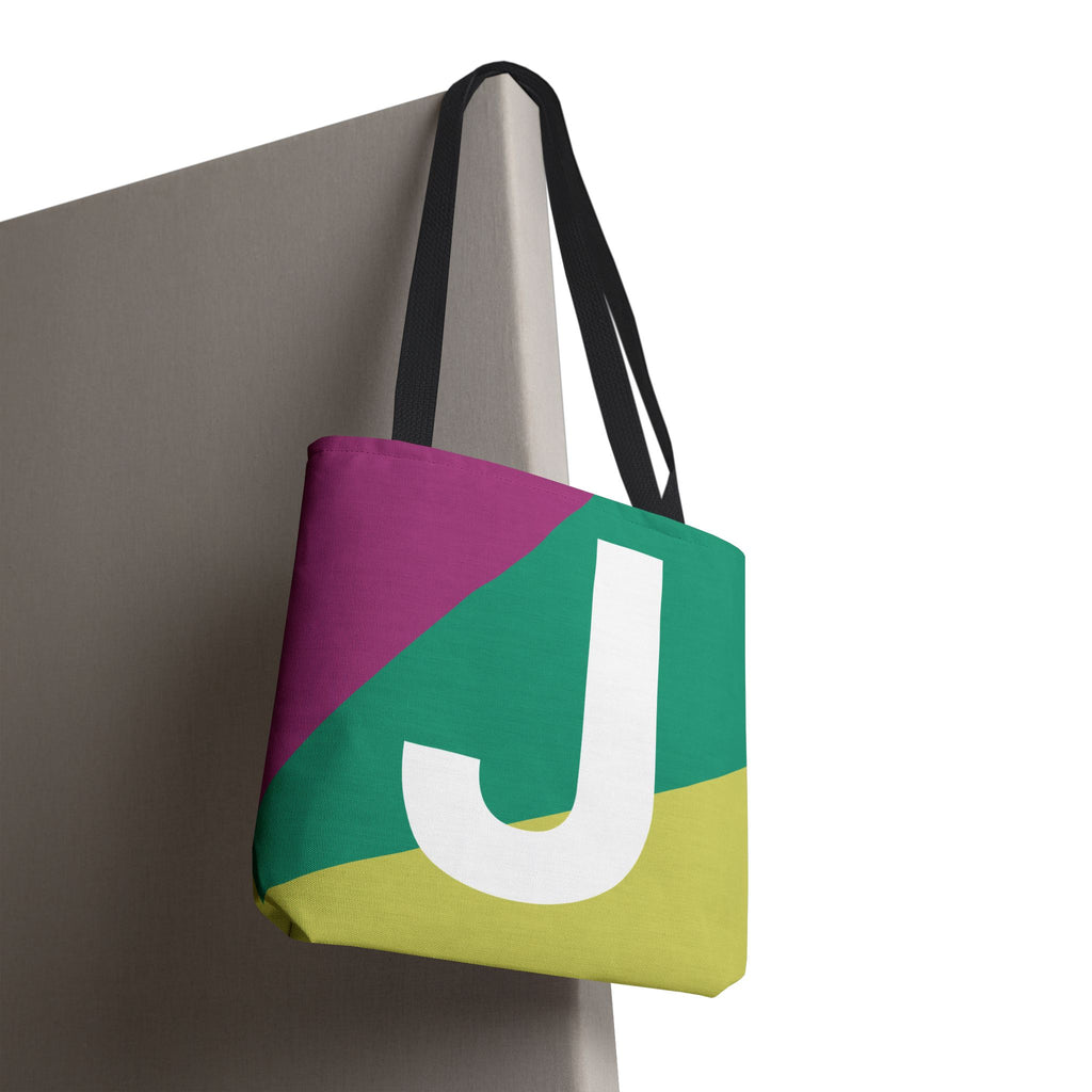 Monogram 'J' Colorblock Tote Bag — Personalized Initial J Shoulder Tote