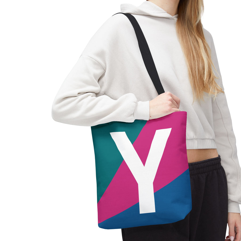 Monogram 'Y' Colorblock Tote Bag — Personalized Initial Y Shoulder Tote