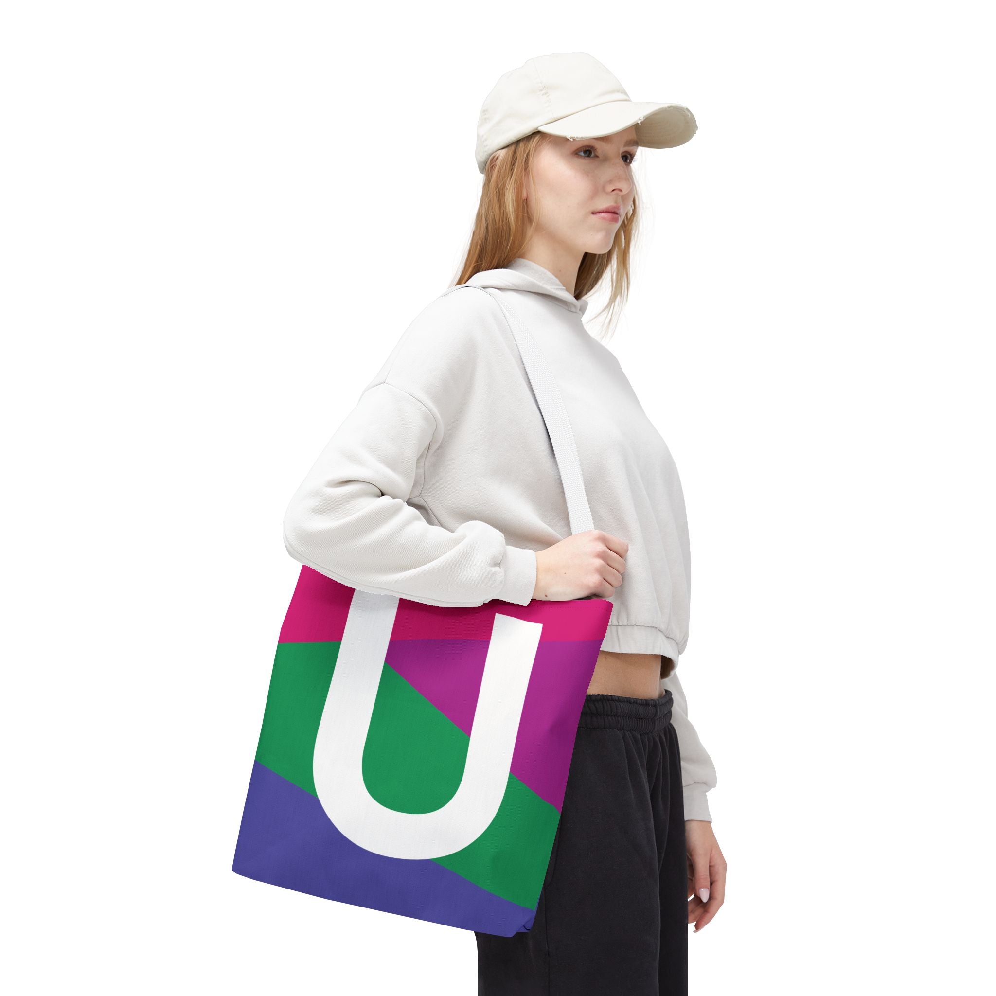 Monogram 'U' Colorblock Tote Bag — Personalized Initial U Shoulder Tote