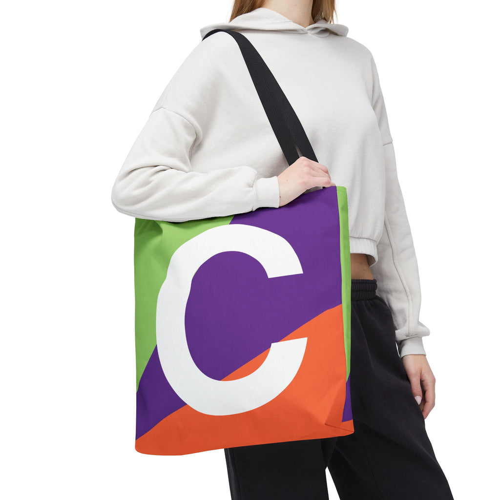 Monogram 'C' Colorblock Tote Bag — Personalized Initial C Shoulder Tote
