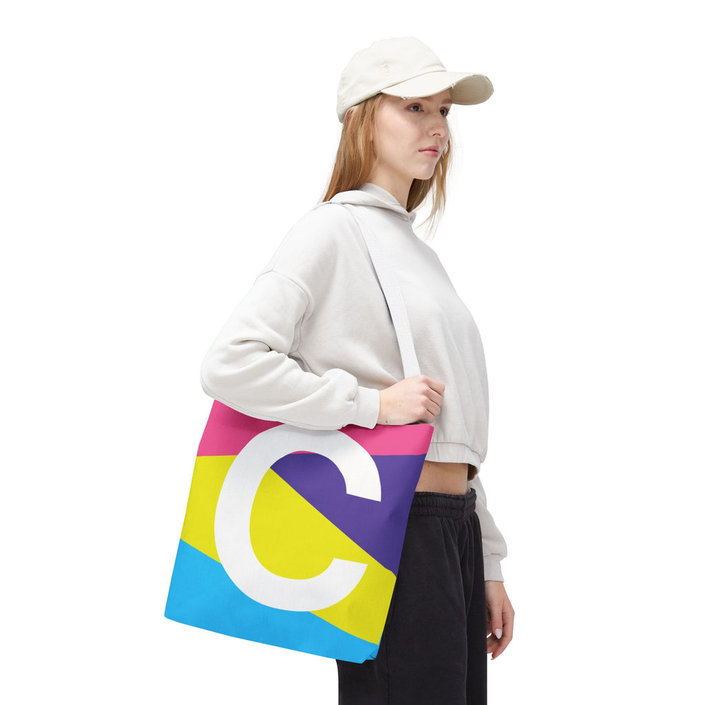 Monogram 'C' Colorblock Tote Bag — Personalized Initial C Shoulder Tote