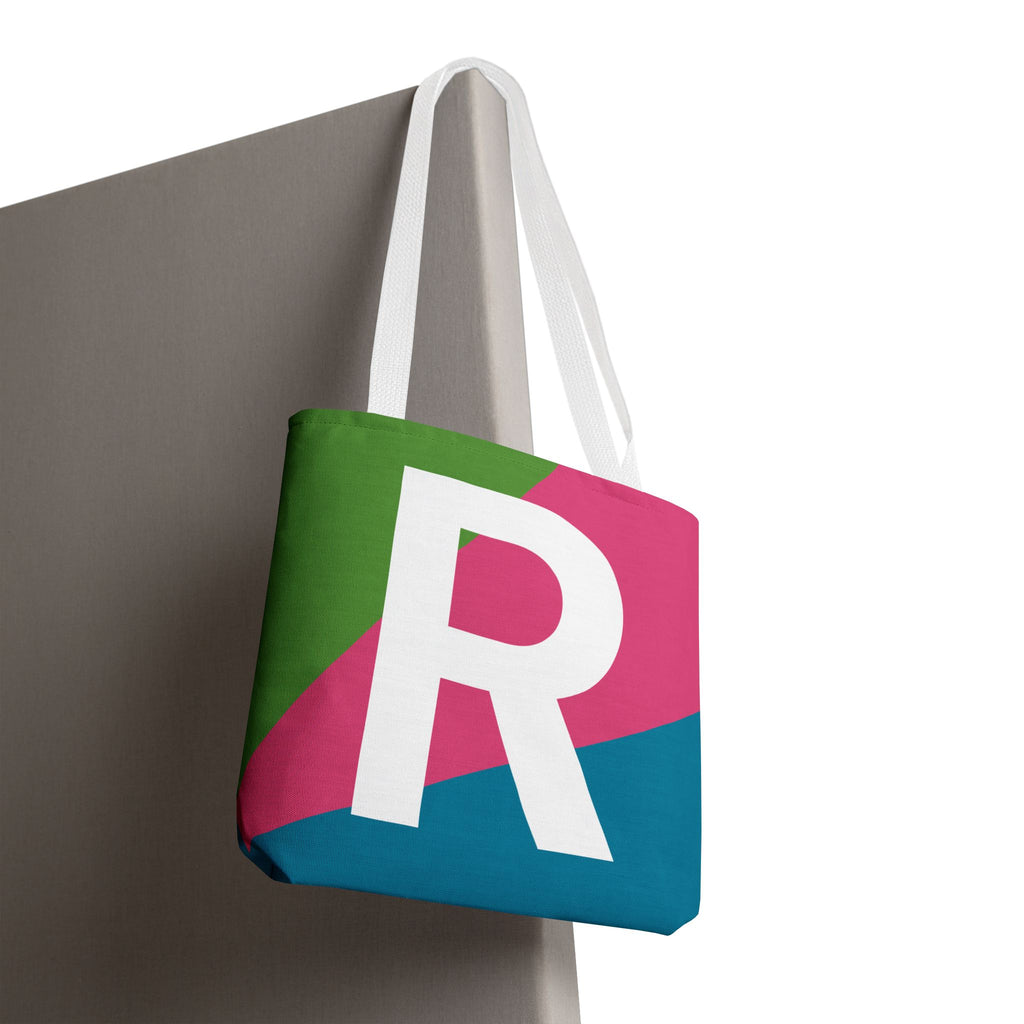 Monogram 'R' Colorblock Tote Bag — Personalized Initial R Shoulder Tote