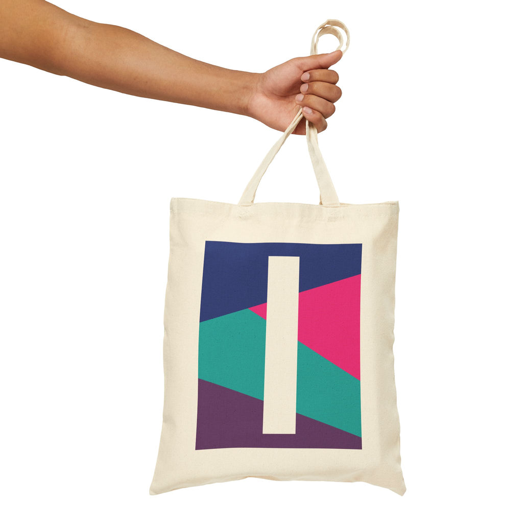 Initial I Colorblock Canvas Tote Bag — Monogram Letter I Reusable Grocery Tote