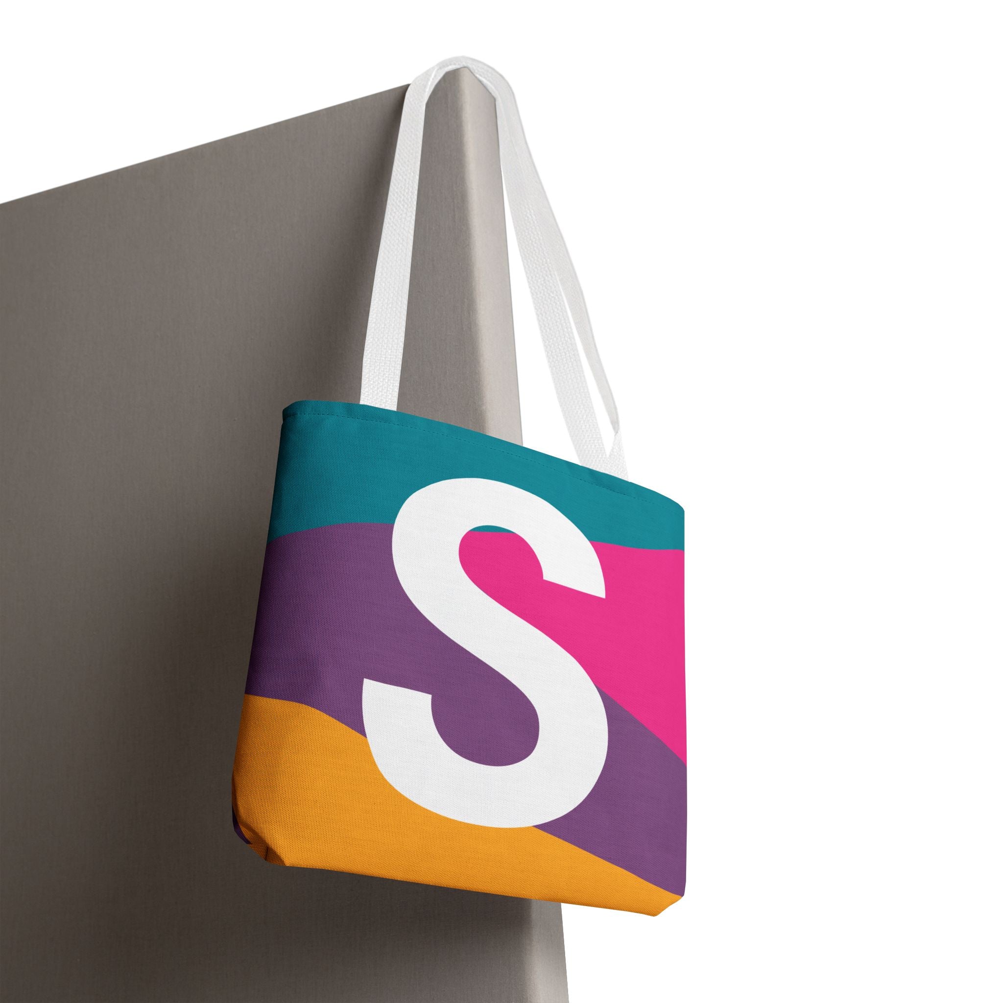 Monogram 'S' Colorblock Tote Bag — Personalized Initial S Shoulder Tote